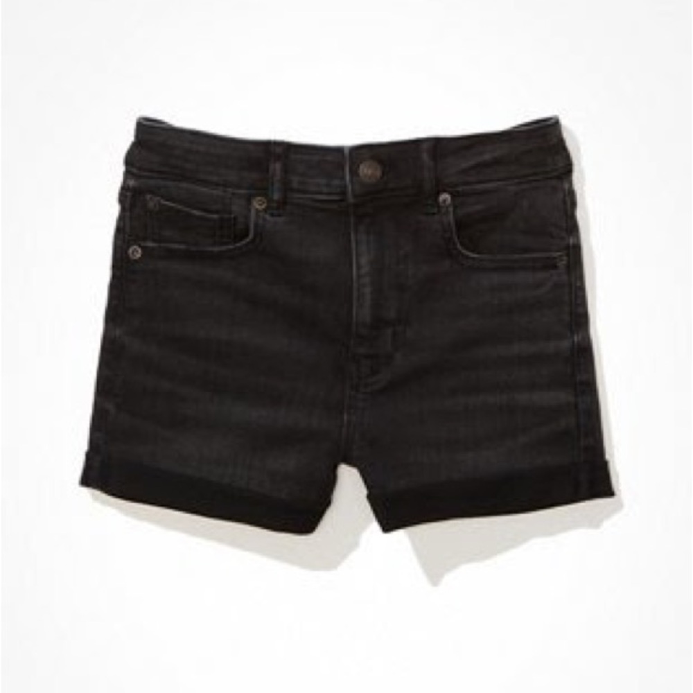 American Eagle Outfitters Black Denim Next Level Curvy High Waisted Short